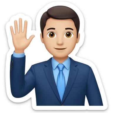 Make emoji of me in a dark blue business suit and light blue shirt waiving to new clients sticker