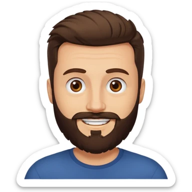 man, buzzed hair, brown eyes, full beard, smiling sticker