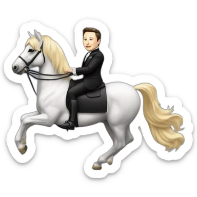 Elon musk riding a horse wearing a tuxedo  sticker