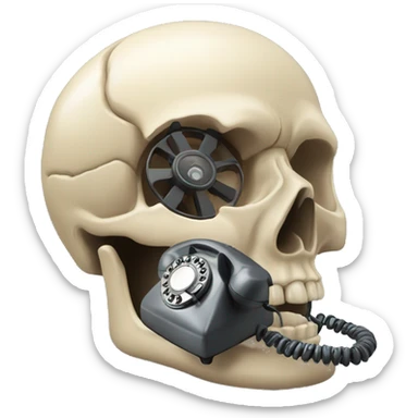 A rotary telephone inside a skull. sticker