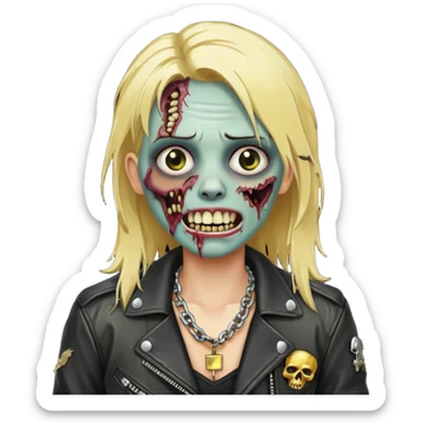 Zombie com dente de ouro e cabelo loiro com corrente e uma jaqueta de couro sticker