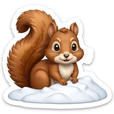 squirrel poking its head out of snow hill wearing christmas lights sticker