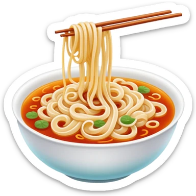 Chengdu sweet water noodles with sweet sauce, simplified emoji style with bold outlines and bright colors, cartoon style Tianshui Mian dessert-like noodle sticker