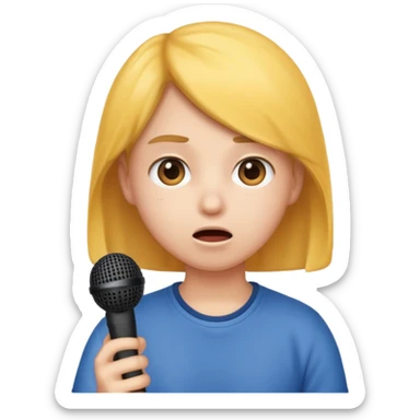 emoji student nervous afraid to speak, shy face, microphone crossed, white background sticker