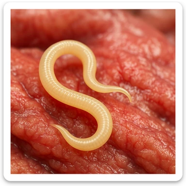 close up of intestinal parasite worm on pig intestinal tissue macro details blurred background 4K quality sticker