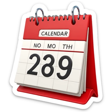 Apple-style 3D emoji icon of a calendar in perspective view, minimalistic design, only one centered date number, no month name, no weekday, no text or symbols other than the single number, realistic glossy material, soft depth, clean and detailed rendering sticker