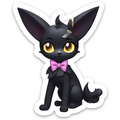 Shiny Dark Cool Edgy Black beautiful ethereal fantasy Kawaii Sona Umbreon-Noibat-Litten-Fakemon-cat-animal with edgy bat-ears bow tie black mane vtuber model Full Body sticker
