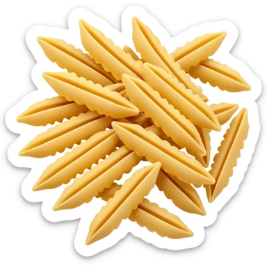 uncooked pasta, 3 to 5 pieces, penne, fusilli, or farfalle, pale yellow to golden beige, smooth matte texture, dry and clean, 3D clean style, optimized for emoji size sticker
