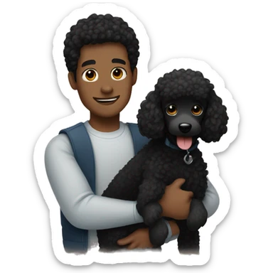 Black haired guy hugs black poodle dog  sticker