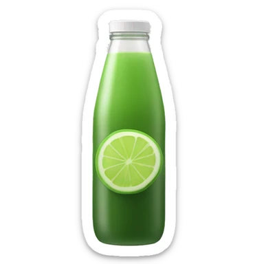 aesthetic green juice in tall clear full drink bottle with white lid realistic soft textures sticker