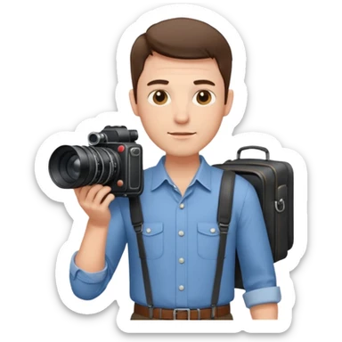 man single  large film Camera ,on his shoulder sticker