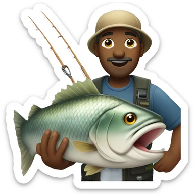 Fisherman holding big fish saying awesome sticker
