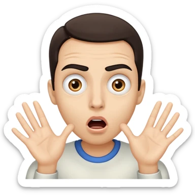 a shocked face, with their mouth and eyes are wide open, eyebrows  raised, and palms against his cheeks. sticker