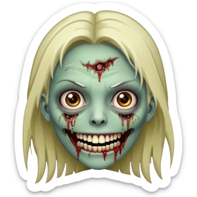 Faça uma zombie mulher com grillz com olhos castanhos liso partido ao meio sticker