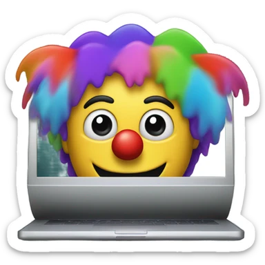 A clown head behind a laptop screen sticker