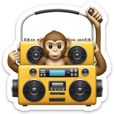 Monkey on a train with a boombox sticker