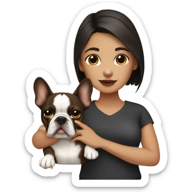 dark haired girl with brown french bulldog sticker
