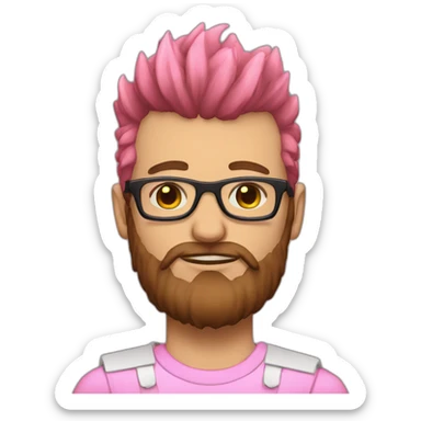 white punk, brown beard, pink mohawk, thick glasses sticker