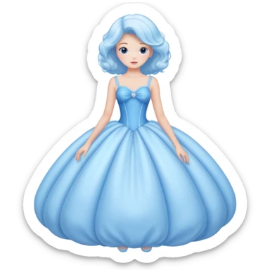 The bubble dress is typically a voluminous ball gown, designed to make Glinda look like she’s literally floating in a bubble. It features:  Pale blue or shimmering white-blue hues (in Ariana Grande’s movie version, it’s a soft, cotton-candy blue). sticker