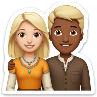 Indian man and blonde woman holding hands sticker