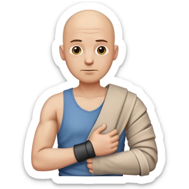 Make this guy bald with a broken right arm in a sling sticker