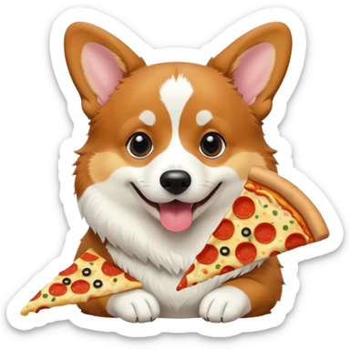 black tri-color corgi eating pizza sticker