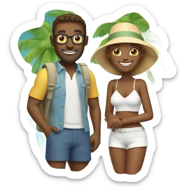 happy couple on vacation sticker