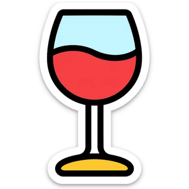 A wine glass in color icon style, modern and flat design, smooth shapes, bright colors, minimal shadows sticker