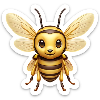 Cinematic Cute Hornet Portrait Emoji, Head tilted playfully and inquisitively, featuring a compact, delicately striped body with adorable, round eyes and subtly detailed wings, Simplified yet irresistibly adorable features, highly detailed, glowing with a warm, inviting glow, high shine, affectionate and lively, stylized with a touch of whimsical insect charm, soft glowing outline, capturing the essence of a mischievous yet endearing hornet that seems as if it could buzz out of the screen into your arms! sticker