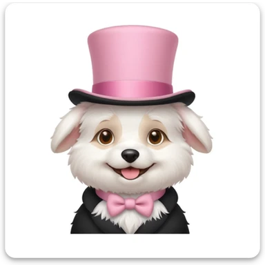 Cute white dog wearing a light pink top hat sticker