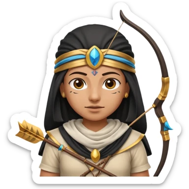 Emoji portrait of an Egyptian archer. Headcloth, bow and arrow, focused expression. sticker