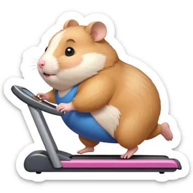 fat hamster big belly trying to run on treadmill sideways desperately trying to catch up with speed sticker