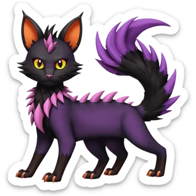 Black edgy Noivern-Noibat-Purloin-Torracat-Lykoi-Caracal-cat-Fakemon-fusion-hybrid-creature sticker