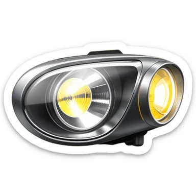 A car headlight, shining brightly with a focused beam of light, cutting through the dark, illuminating the road ahead. The light is intense and clear, often with a white or yellowish glow sticker