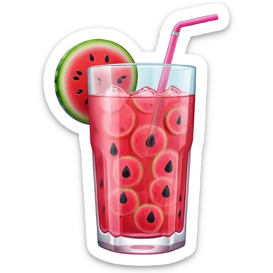 pink soft drink with a watermelon chunk on the rim of glass no straw sticker
