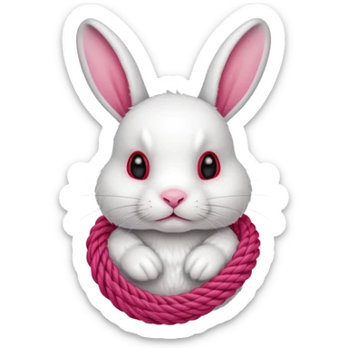 White realistic bunny with thick red ropes tightly wrapped around sticker