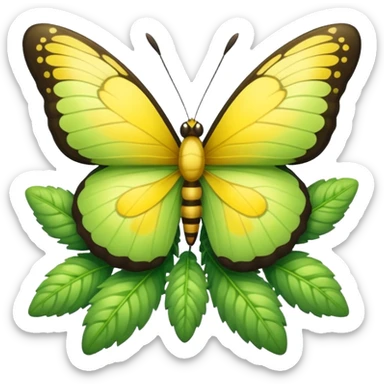 A fluffy bush with soft light-green foliage and a small butterfly sticker