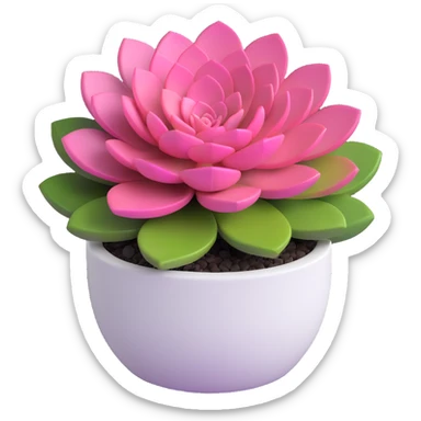 3D style succulent pink and green in a round white pot sticker