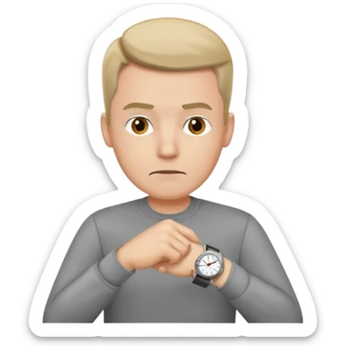bored man pointing at his watch on his wrist sticker