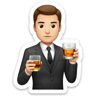 businessman in suit holding a glass of whiskey, looking tired sticker