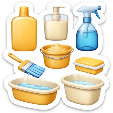 Realistic cleaning essentials with cream color sticker
