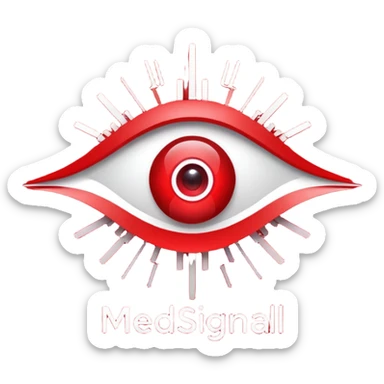 Eye-catching logo for MedSignal, red pulse cutting through geometric forms forming the letters ‘AI’, glowing red highlights with smooth, modern lines, clean white background, powerful and memorable for a tech-forward healthcare brand sticker