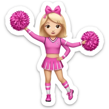 give me a full-length cheerleader in pink with pink pom poms and a breast cancer ribbon on the top sticker