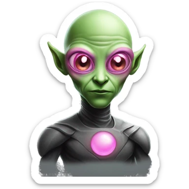 proud and bald green alien with huge pink eyes alien sticker