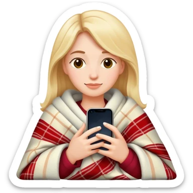 woman in cozy blanket with iPhone, iPhone style emoji sticker