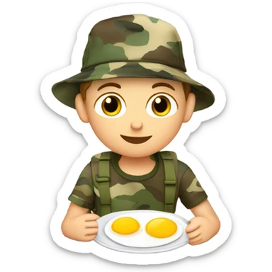 military boy in camouflage hat eating eggs and bacon  sticker