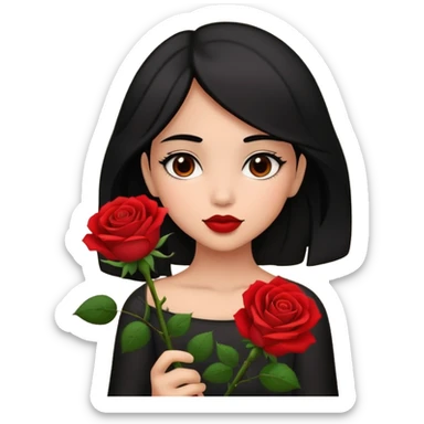 Medium skin color girl, with black hair bring red rose  sticker