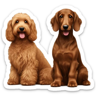 Large Brown goldendoodle and a black and brown longhair dachshund sitting together  sticker