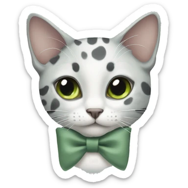 Grey and white spotted cat with sage green bow at neck sticker