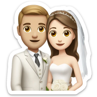 Bride and groom with brown hair, brown eyes, and pale skin sticker